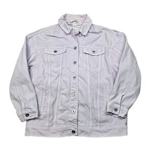Zara Distressed Denim Jacket Womens Medium Lavender‎ Purple Button Jean